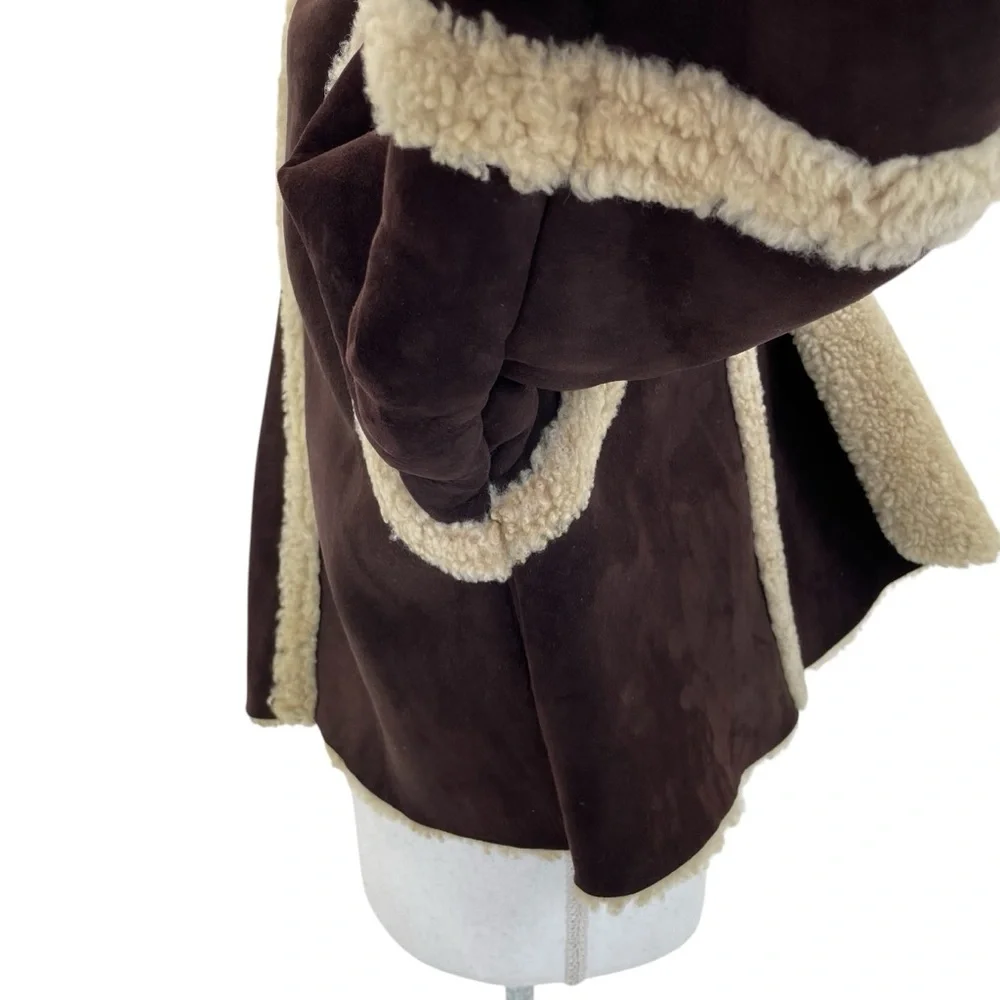 ❣️HP❣️Vakko Shearling & Suede Coat Large Brown/Natural - Picture 5 of 14